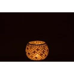 LANADECO Bougeoirs Photophore Rond Mosaïques Verre Gris/nacre H12cm -Bougeoirs Soldes Magasin photophore rond mosaiques verre gris nacre h12cm 1