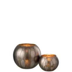 LANADECO Bougeoirs Photophore Rond Verre Gris/bleu H16,5cm -Bougeoirs Soldes Magasin photophore rond verre gris bleu h16 5cm 4