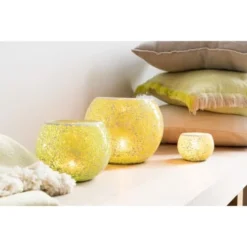 LANADECO Bougeoirs Photophore Rond Verre Jaune H17,5cm -Bougeoirs Soldes Magasin photophore rond verre jaune h17 5cm 1