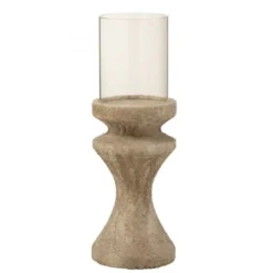 LANADECO Bougeoirs Photophore Sur Pied Ciment Beige H42,5cm