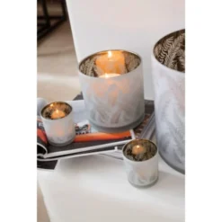 LANADECO Bougeoirs Photophore Verre Blanc/vert H15cm -Bougeoirs Soldes Magasin photophore verre blanc vert h15cm 4