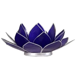 Mani Bhadra Bougeoirs Porte Bougie Fleur De Lotus Bleu Foncé Et Argent