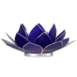 Mani Bhadra Bougeoirs Porte Bougie Fleur De Lotus Bleu Foncé Et Argent -Bougeoirs Soldes Magasin porte bougie fleur de lotus bleu fonce et argent 2