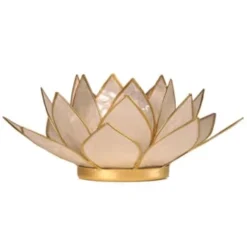 Mani Bhadra Bougeoirs Porte Bougie Fleur De Lotus Vert Et Or -Bougeoirs Soldes Magasin porte bougie fleur de lotus perle et or 6