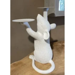 Pirouette Paris Bougeoirs Porte Bougie Souris En Résine Blanche H26cm -Bougeoirs Soldes Magasin porte bougie souris en resine blanche h26cm 1