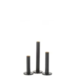 LANADECO Bougeoirs Set De 3 Chandeliers Bas Métal Noir Mat H21,5cm -Bougeoirs Soldes Magasin set de 3 chandeliers bas metal bleu brillant h21 5cm 1