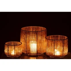 LANADECO Bougeoirs Set De 3 Photophores Lignes Métal Or Mat H16cm -Bougeoirs Soldes Magasin set de 3 photophores lignes metal or mat h16cm 1