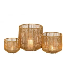 LANADECO Bougeoirs Set De 3 Photophores Lignes Métal Or Mat H16cm -Bougeoirs Soldes Magasin set de 3 photophores lignes metal or mat h16cm 2